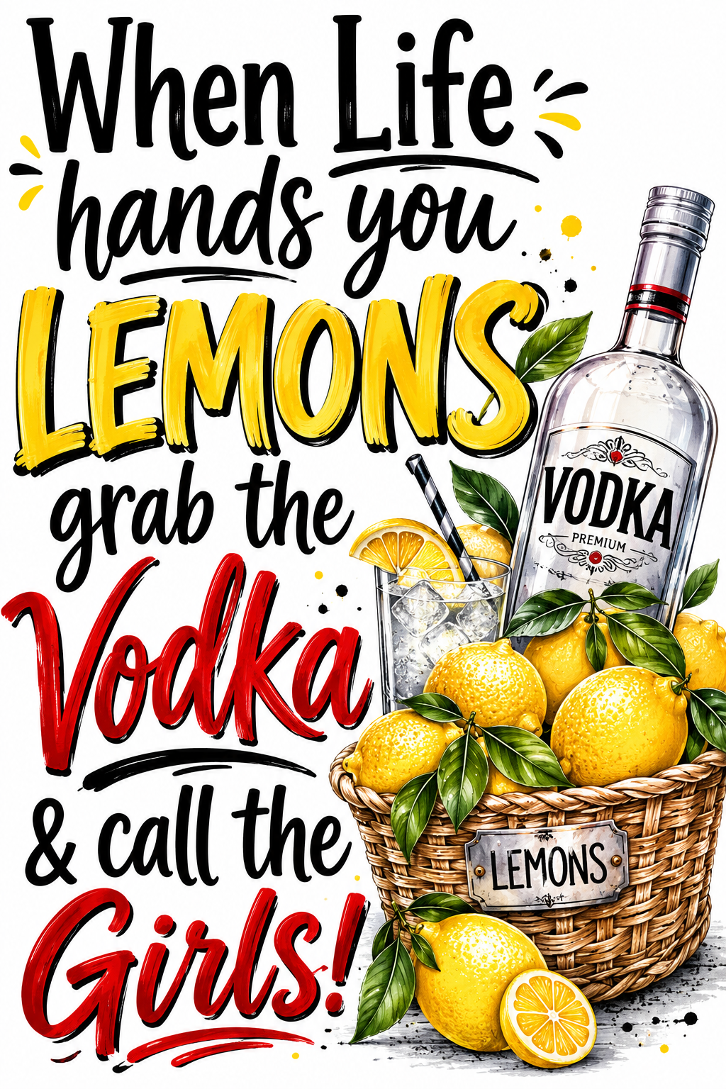 When Life hands you Lemons Drinking" Funny Kitchen Towel | Cocktail Lover Gift