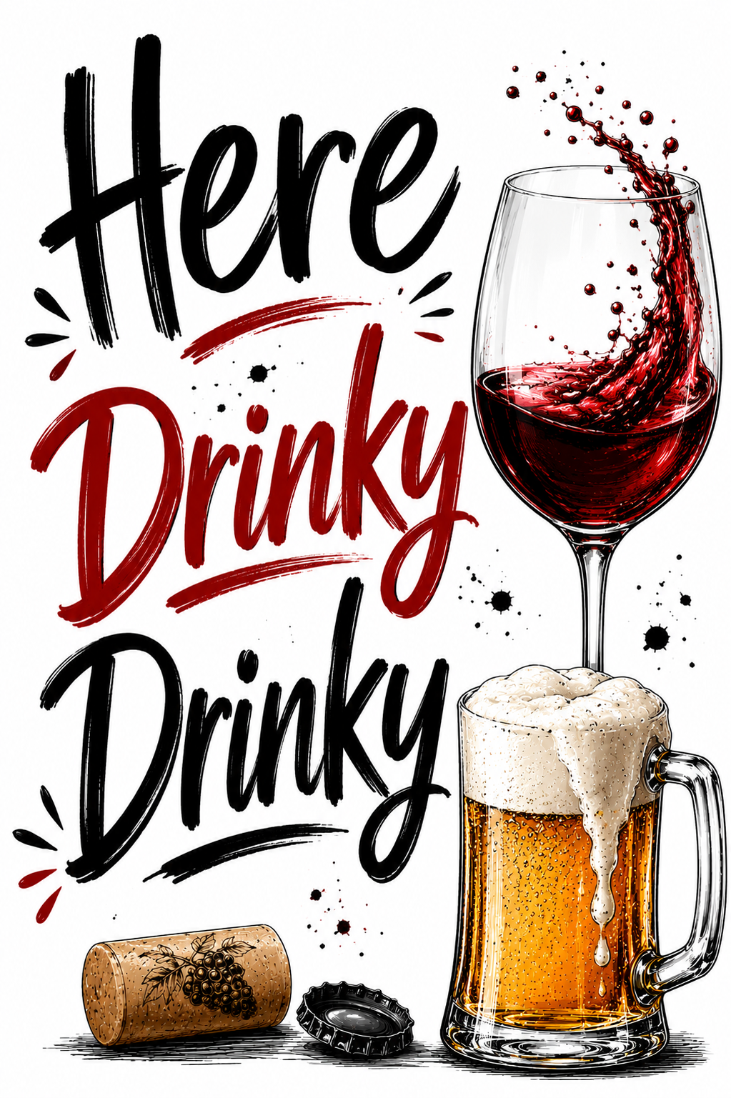 Here Drinky Drinky "Drinking" Funny Kitchen Towel | Cocktail Lover Gift
