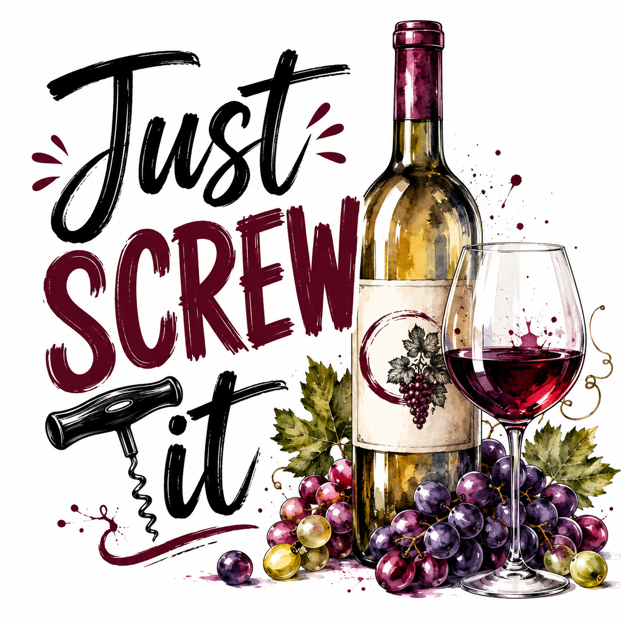 "Just Screw It" Funny Wine Kitchen Towel | Cocktail Lover Gift