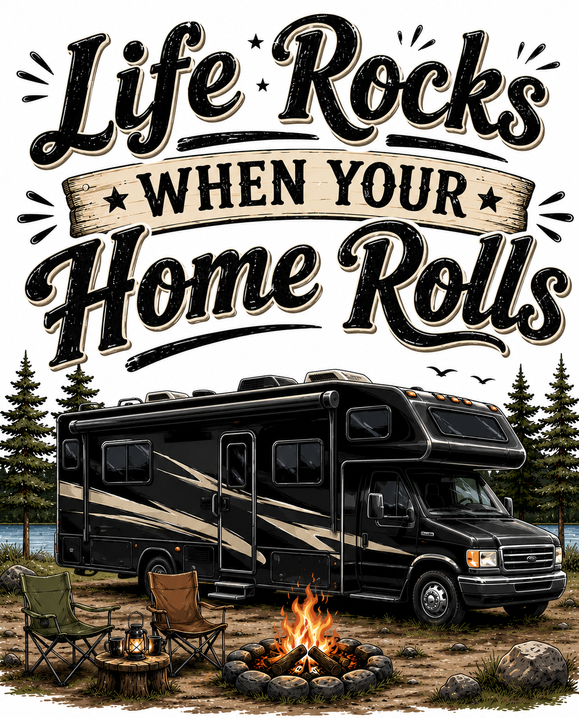 Life Rocks When Your Home Rolls Kitchen Towel| Camping Gift