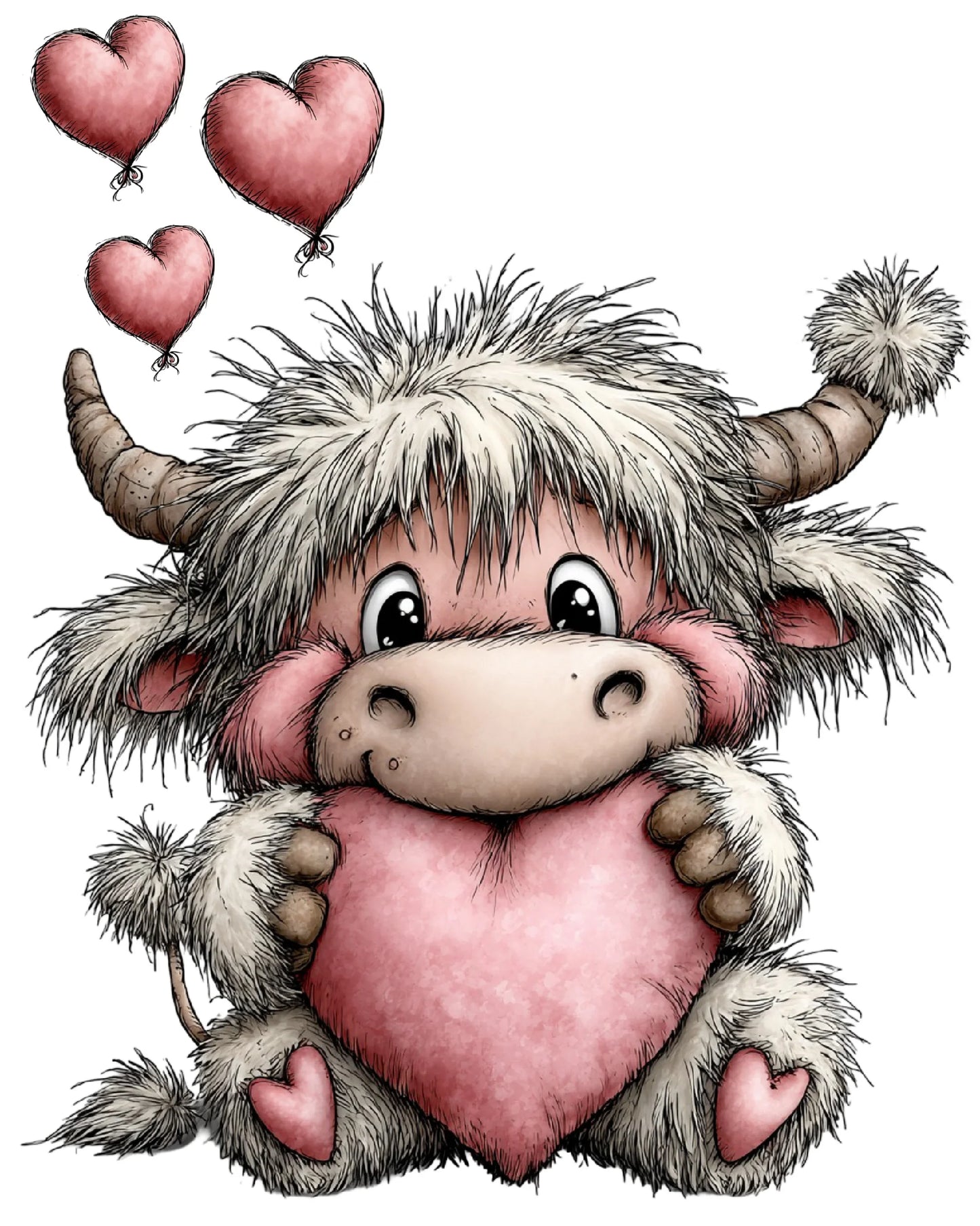 Valentines Highland Cow with Heart Kitchen Towel