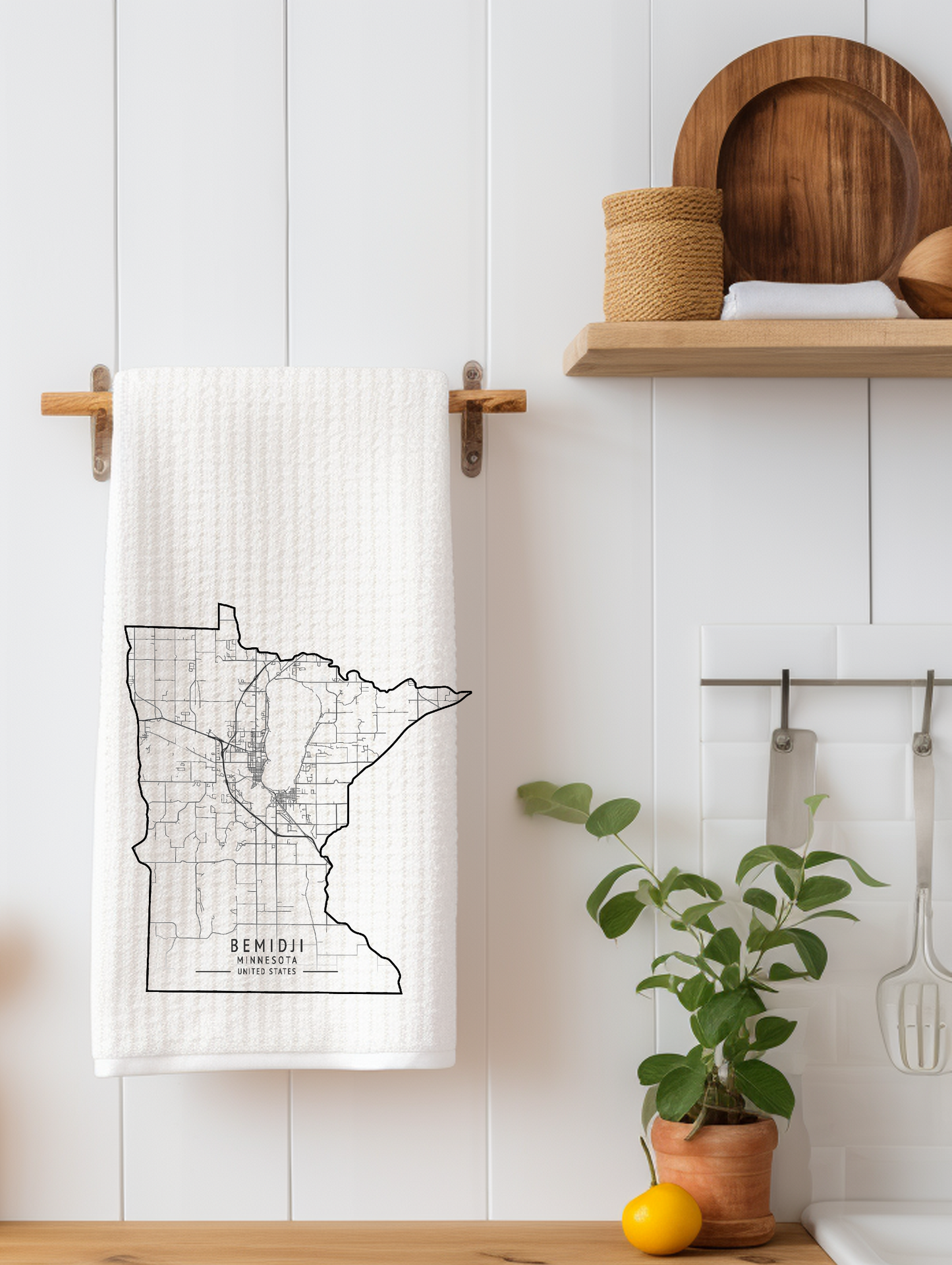 Minnesota City Bemidji - Waffle Weave Kitchen Towel