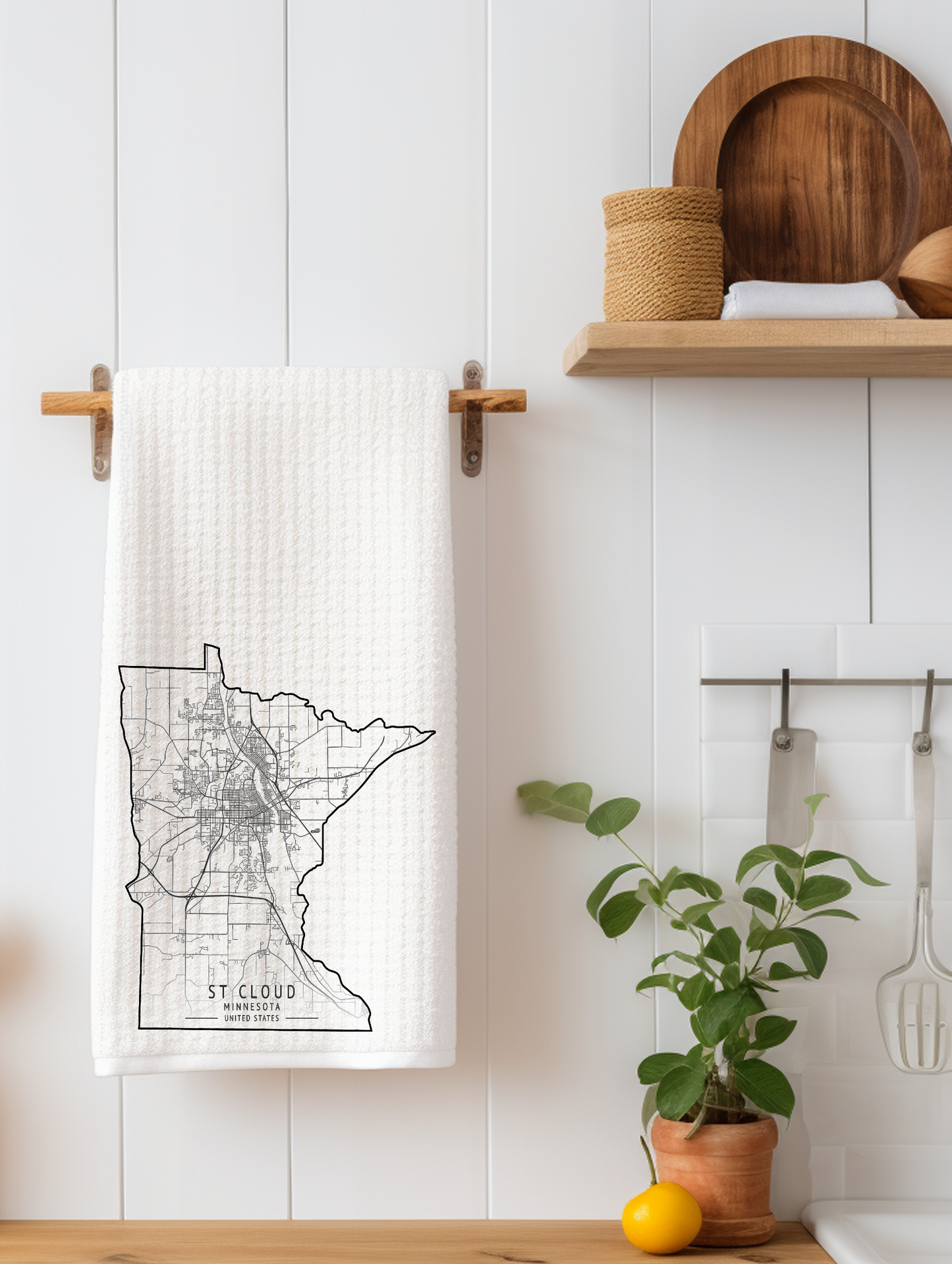 Minnesota City St. Cloud - Waffle Weave Kitchen Towel