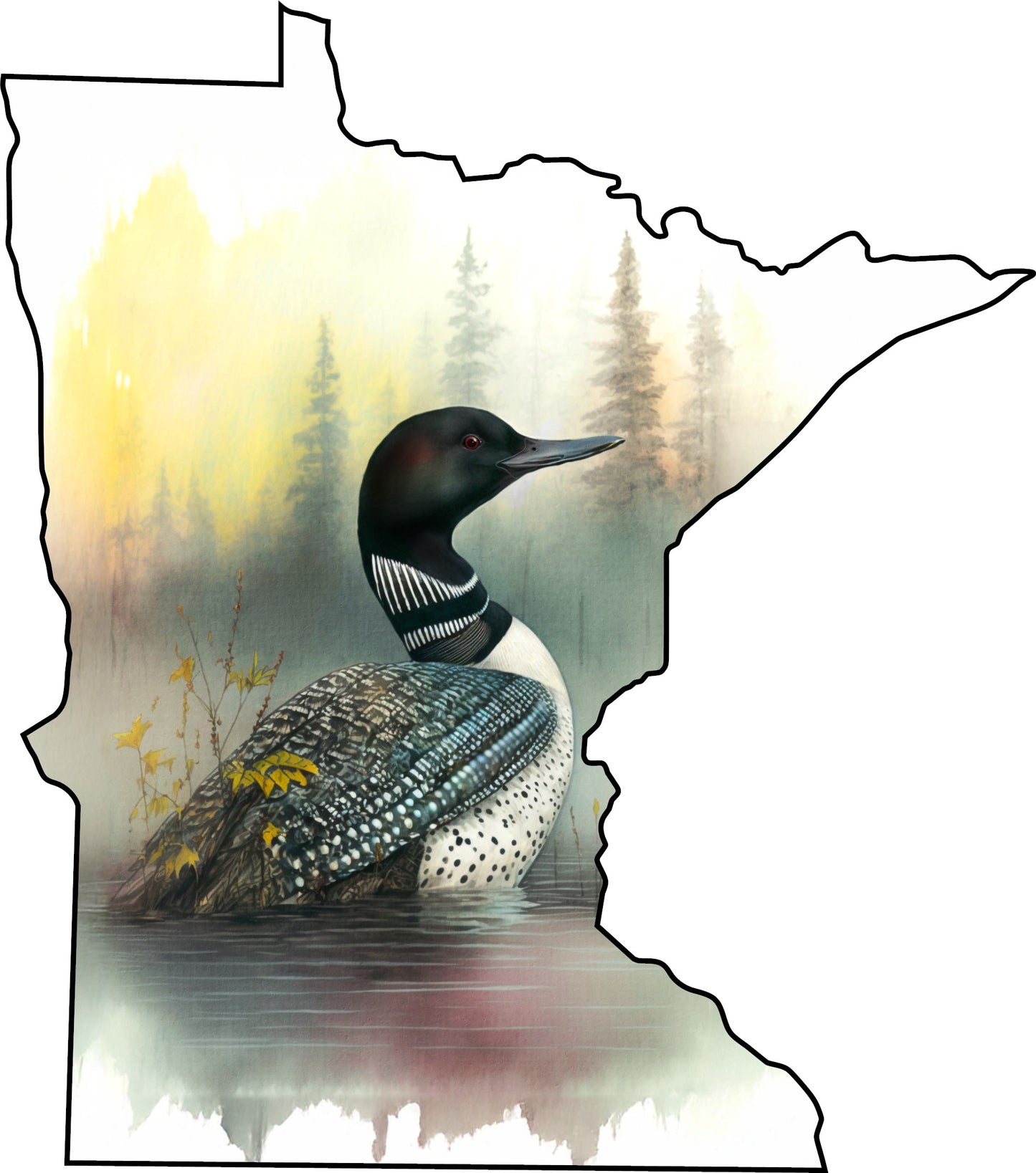 Minnesota State Shape with Loon Lake Scene Kitchen Towel