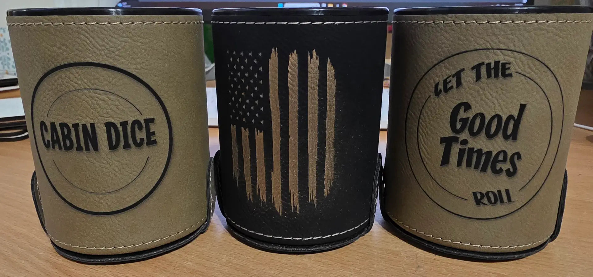 Laser Engraved Leatherette Dice Cup with 5 Dice image 1