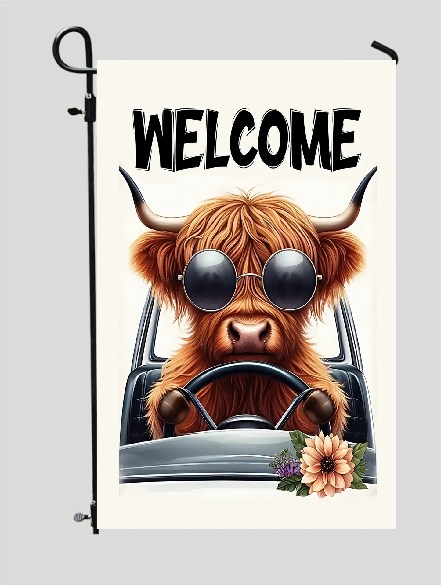 Highland Cow with Sun Glasses Garden Flag image 0