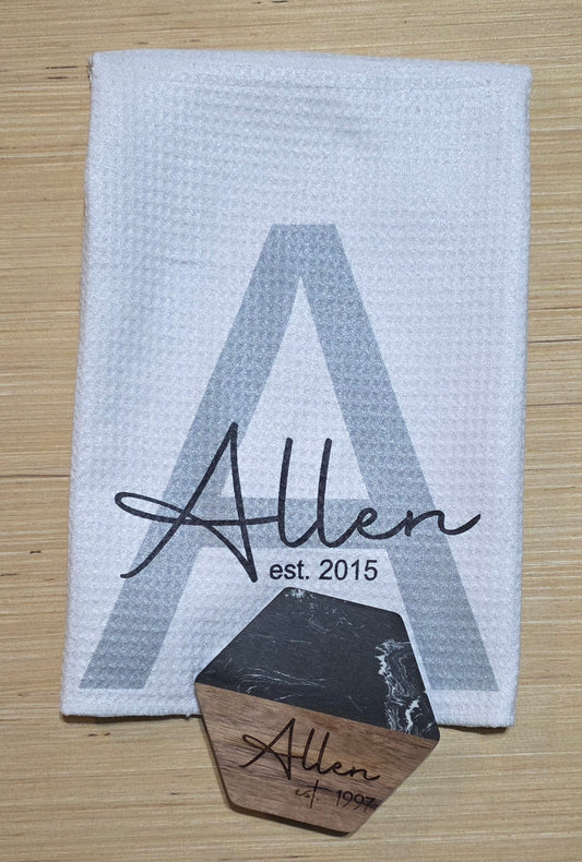 House Warming or Wedding Gift Set Coasters & Kitchen  Towel