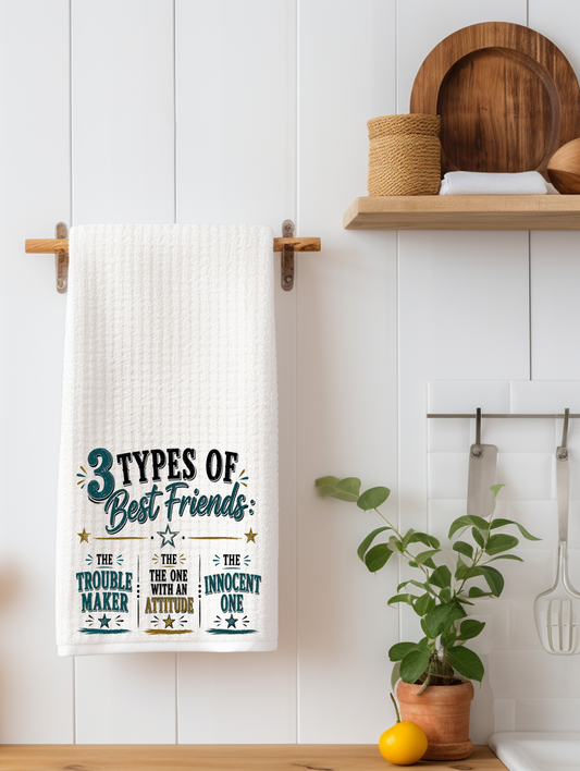 3 Types of Best Friends: The Troublemaker, The One With an Attitude & The Innocent One | Funny Kitchen Towel