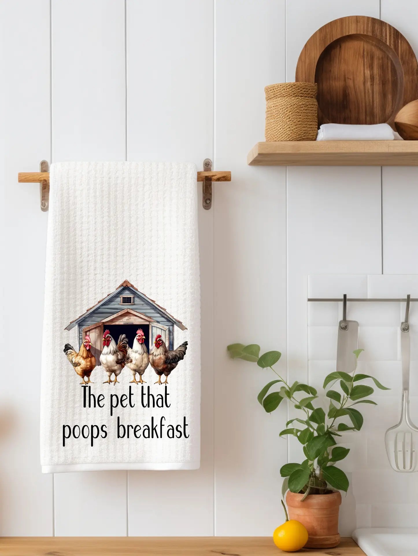 Chickens The Pet the Poops Breakfast Kitchen Towel image 0