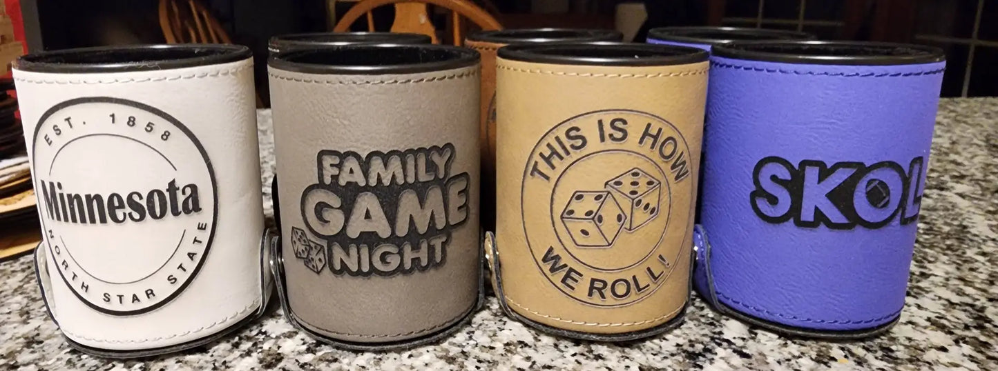 Laser Engraved Leatherette Dice Cup with 5 Dice - Purple, Family Game Night image