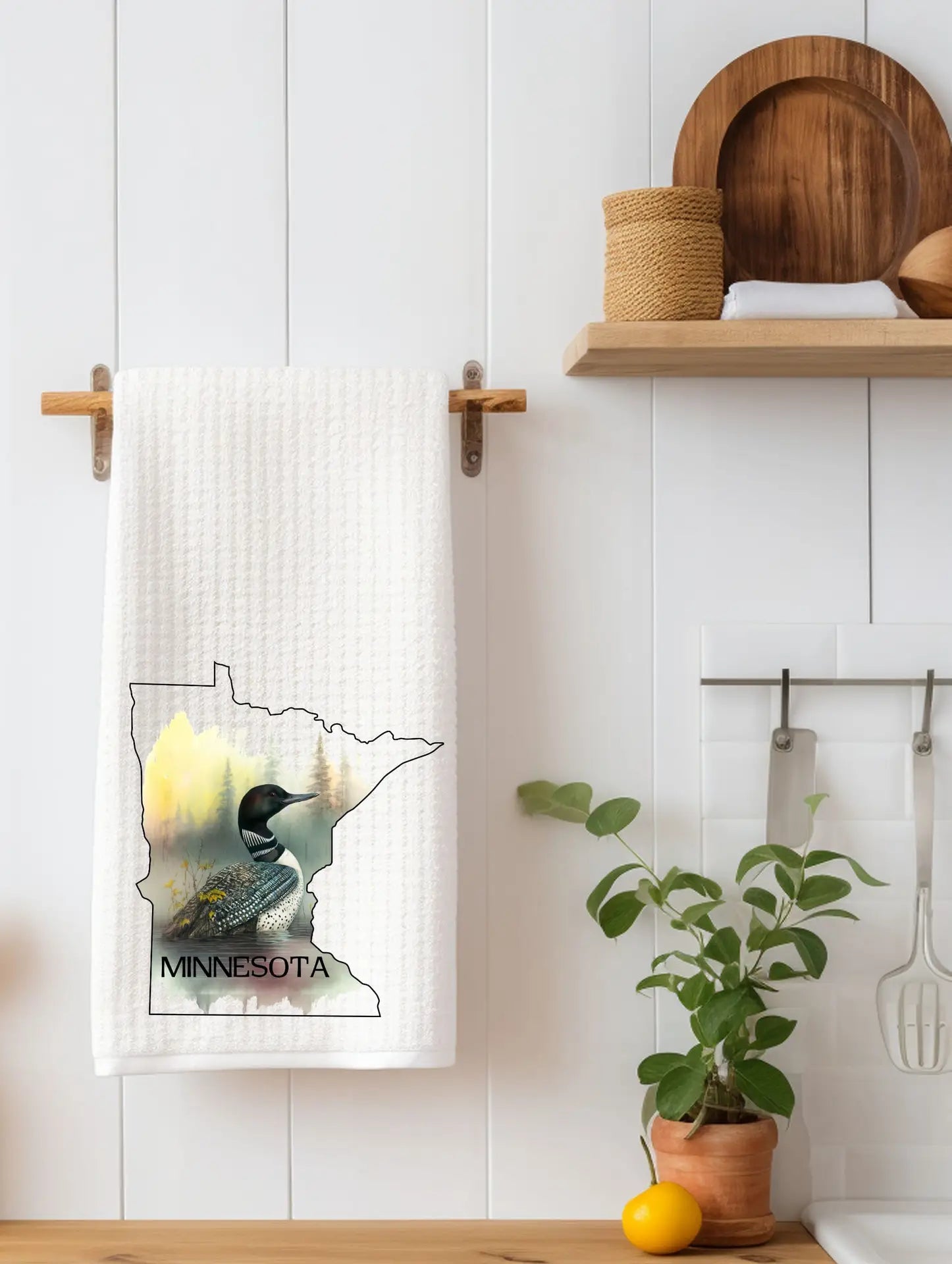 Minnesota State Shape with Loon Lake Scene image 0