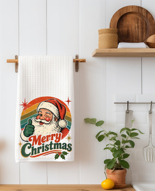Merry Christmas Vintage 70's Santa Kitchen Towel
