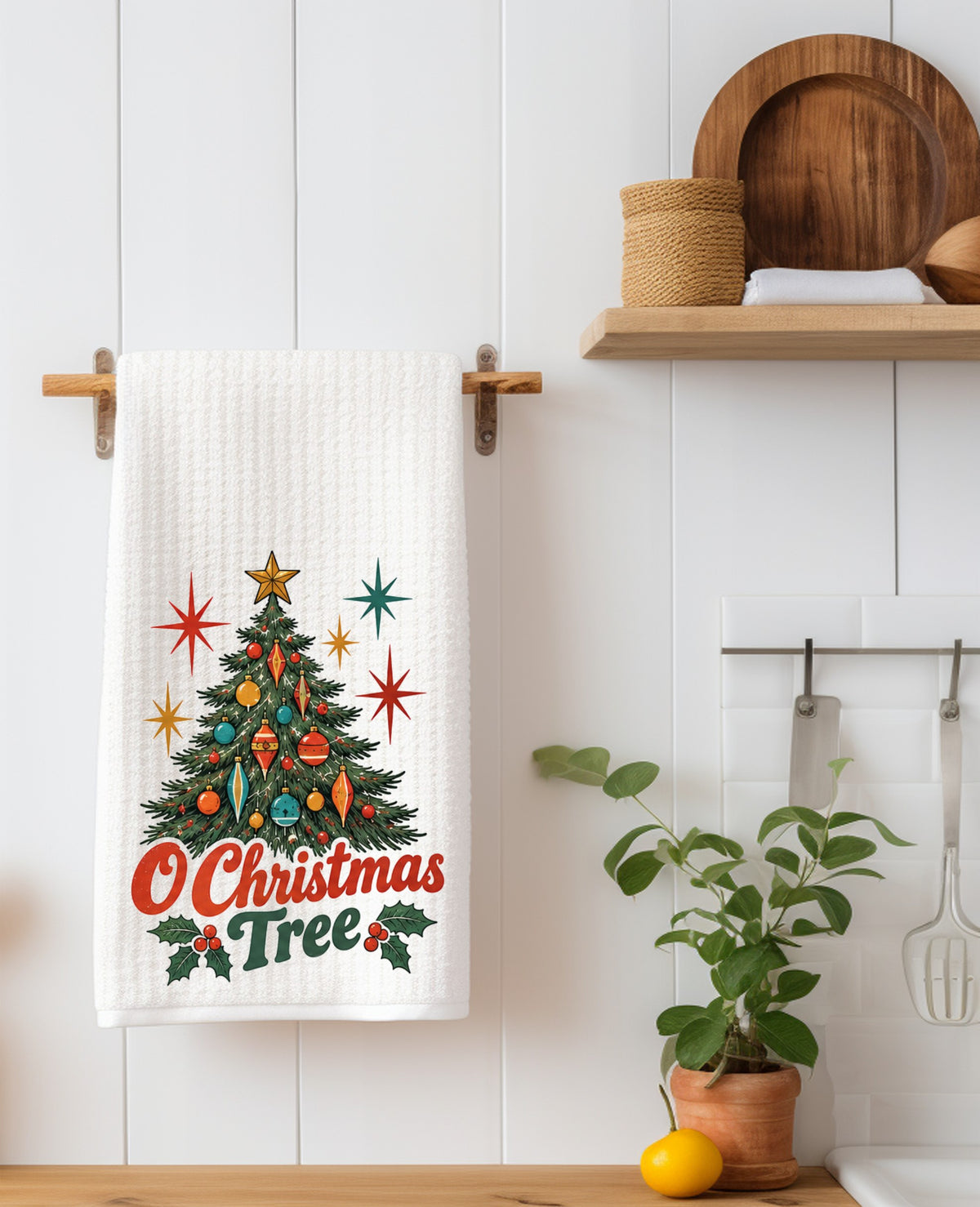 Vintage 70s O Christmas Tree Kitchen Towel