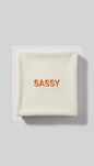 Embroidered gifting towel—sassy tangerine text