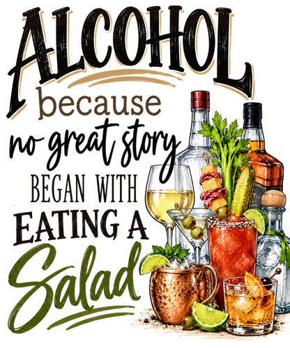 Alcohol Because No Great Story Funny Kitchen Towel | Cocktail Lover Gift | Bar Decor