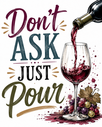 Don't Ask, Just Pour | Funny Wine Kitchen Towel | Wine Lover Gift