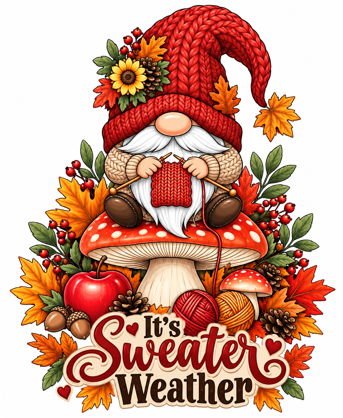 Bright Fall Color Gnome Sweater Weather Kitchen Towel | Fall Gnome Decor