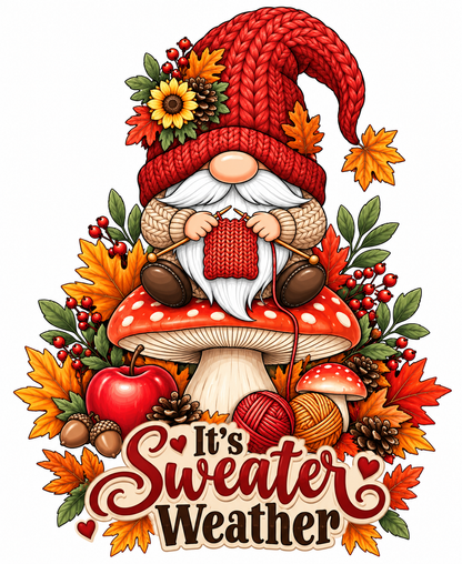 Bright Fall Color Gnome Sweater Weather Kitchen Towel | Fall Gnome Decor
