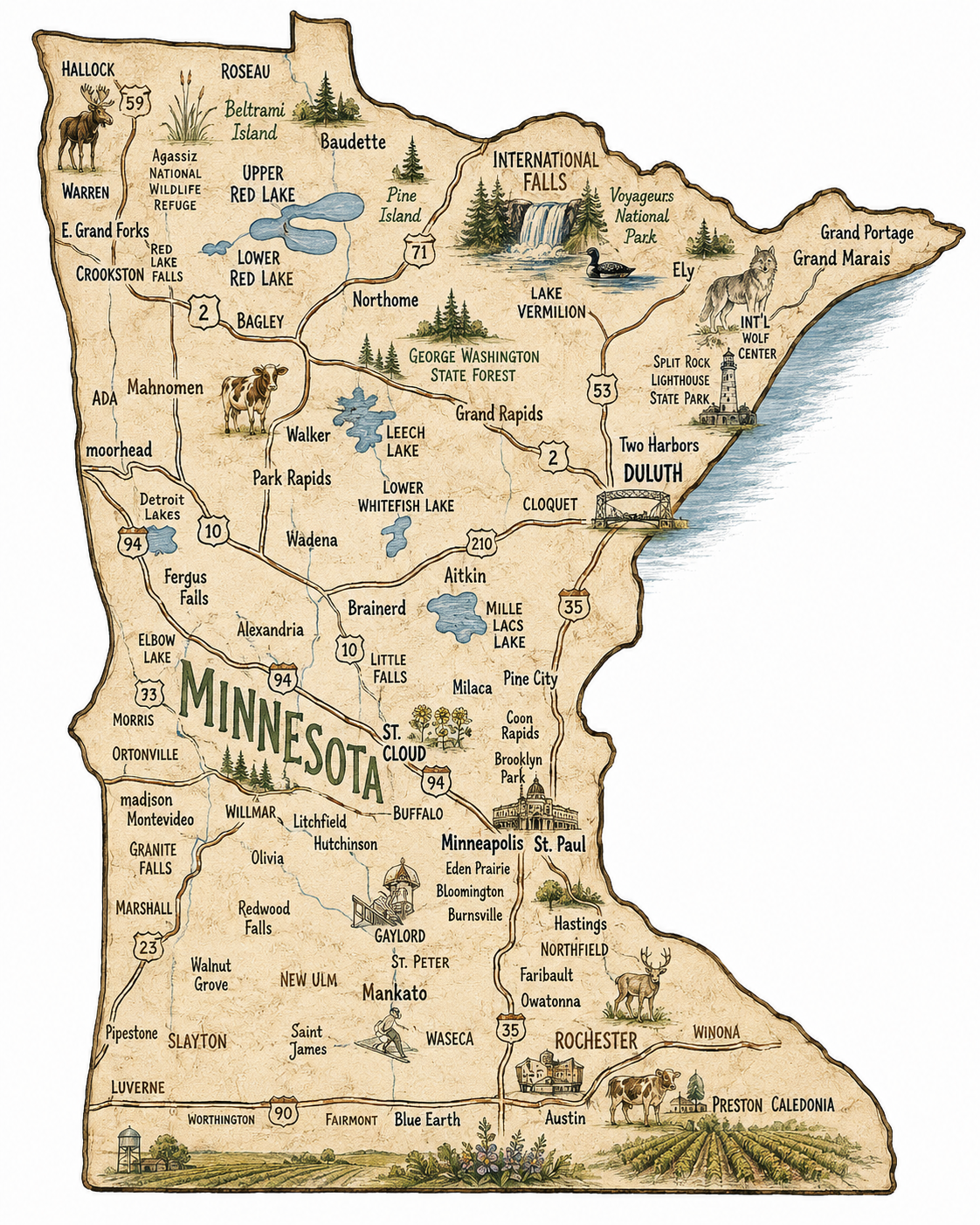 Fun Places in Minnesota Kitchen Towel | Minnesota Gift