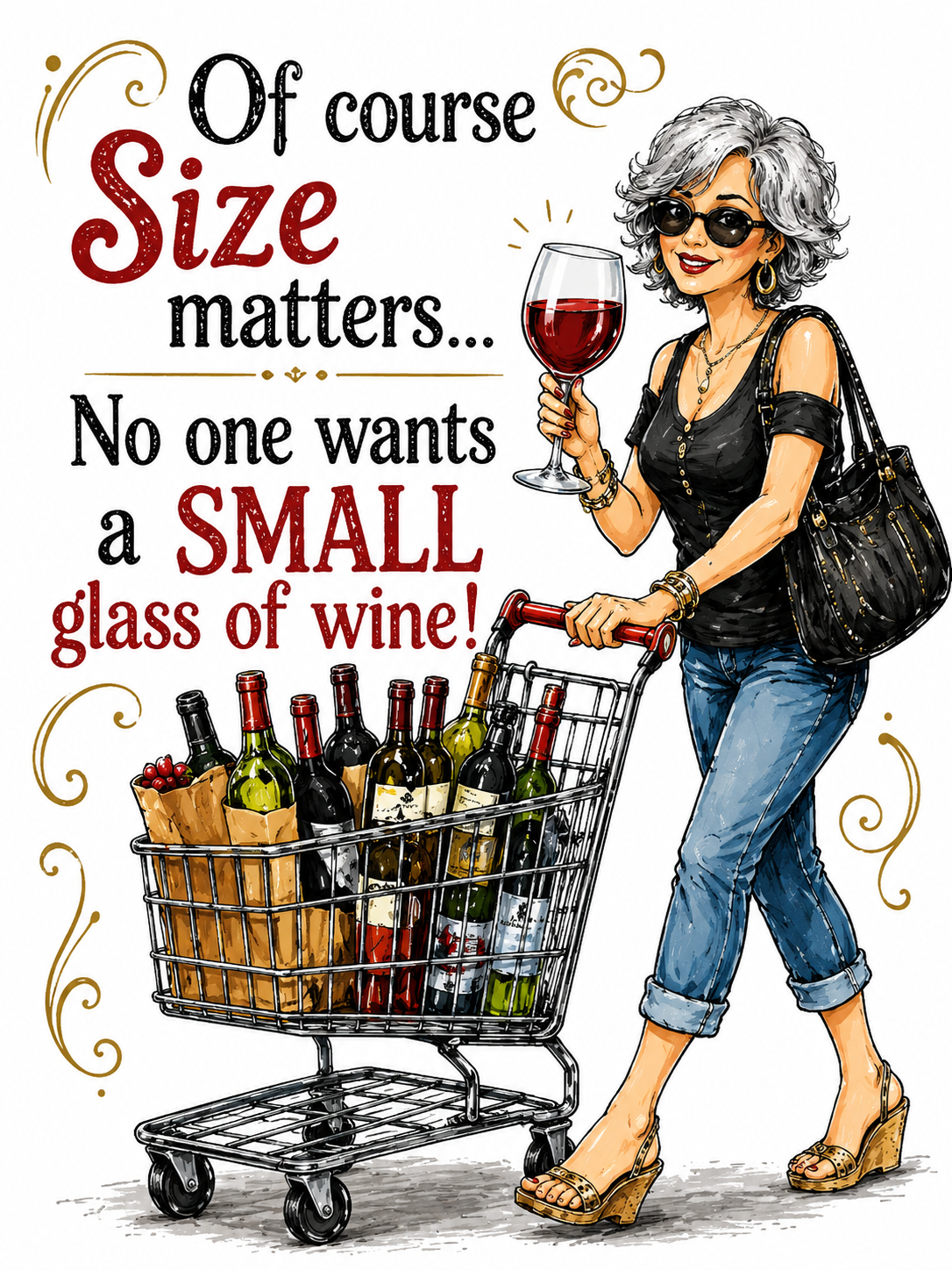 Of Course Size Matters... No One Wants a Small Glass of Wine | Funny Kitchen Towel | Wine Lover Gift