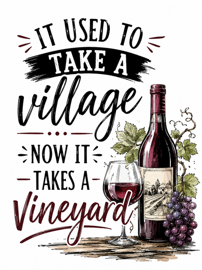 It Used to Take a Village, Now It Takes a Vineyard | Funny Wine Kitchen Towel | Wine Lover Gift
