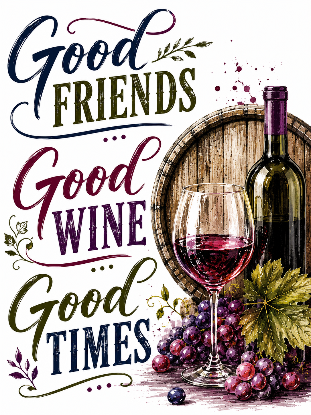 Good Friends, Good Wine, Good Times | Funny Wine Kitchen Towel | Wine Lover Gift