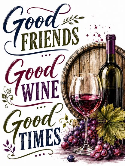 Good Friends, Good Wine, Good Times | Funny Wine Kitchen Towel | Wine Lover Gift