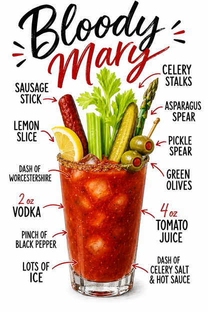 Bloody Mary Recipe Kitchen Towel | Booze Lover Gift | Bar Decor