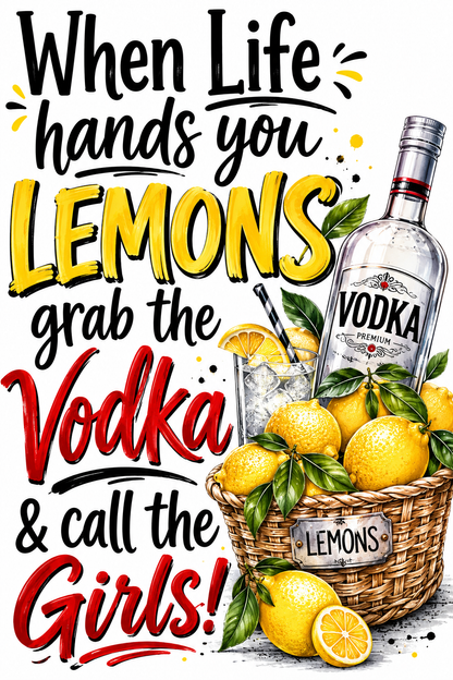 When Life hands you Lemons Drinking" Funny Kitchen Towel | Cocktail Lover Gift