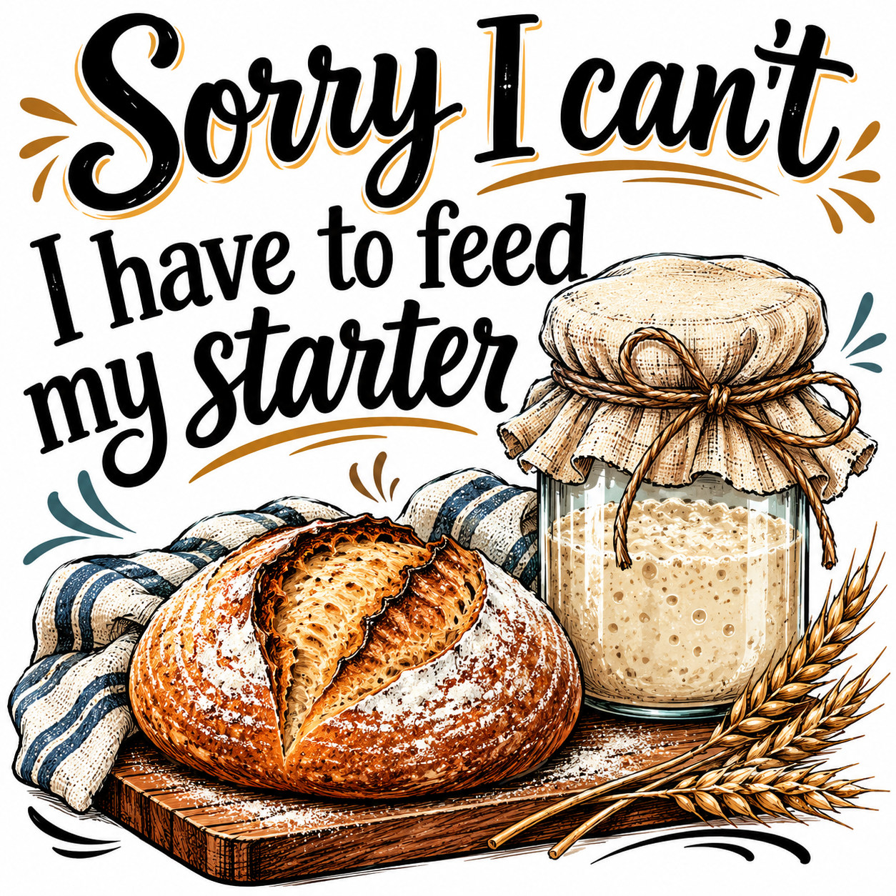 I'm Sorry  I can't I have to feed my Starter Funny Kitchen Towel | Cooking Humor Gift