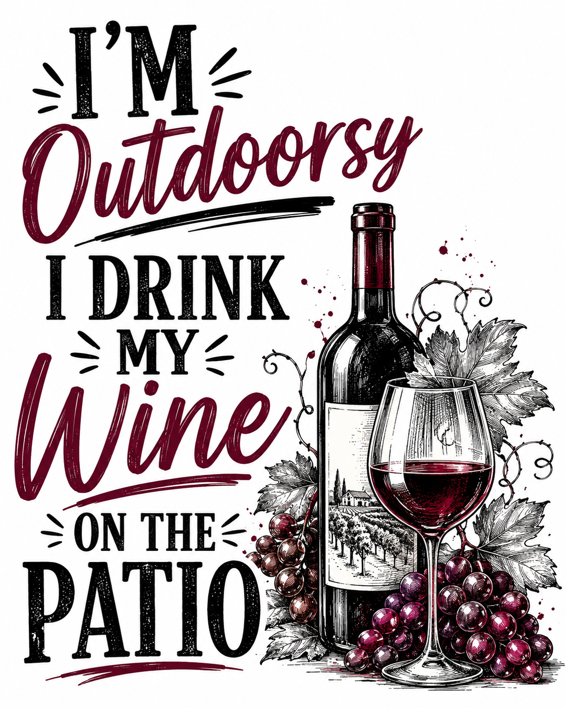 "I'm Outdoorsy, I Drink My Wine on the Patio" Funny Wine Kitchen Towel | Wine Lover Gift