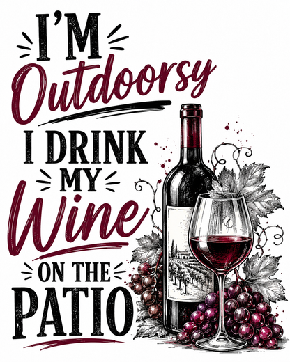 "I'm Outdoorsy, I Drink My Wine on the Patio" Funny Wine Kitchen Towel | Wine Lover Gift