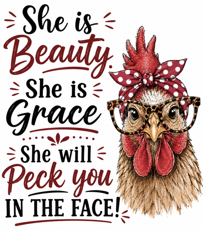 "She Is Beauty, She Is Grace..." Funny Chicken Kitchen Towel | Chicken Lover Gift | SassySotaGirl
