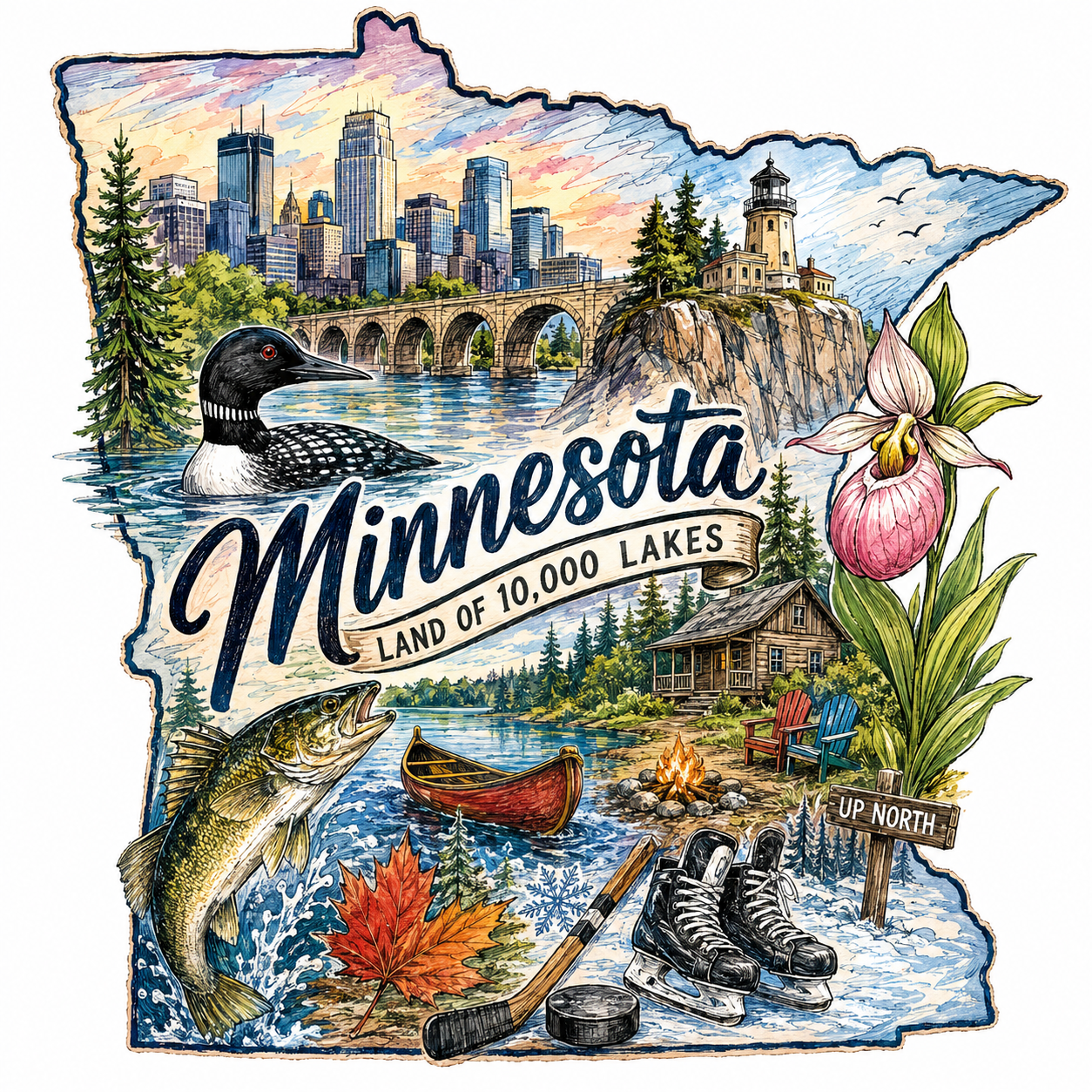 Minnesota Gift Set Towel, Mug, & Magnet in 3 Designs Choices