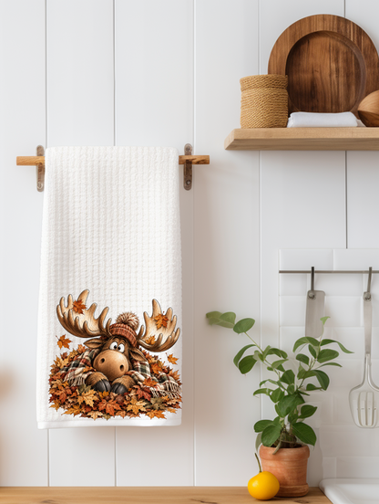 Fall Leaves Moose Kitchen Towel | Fall Decor