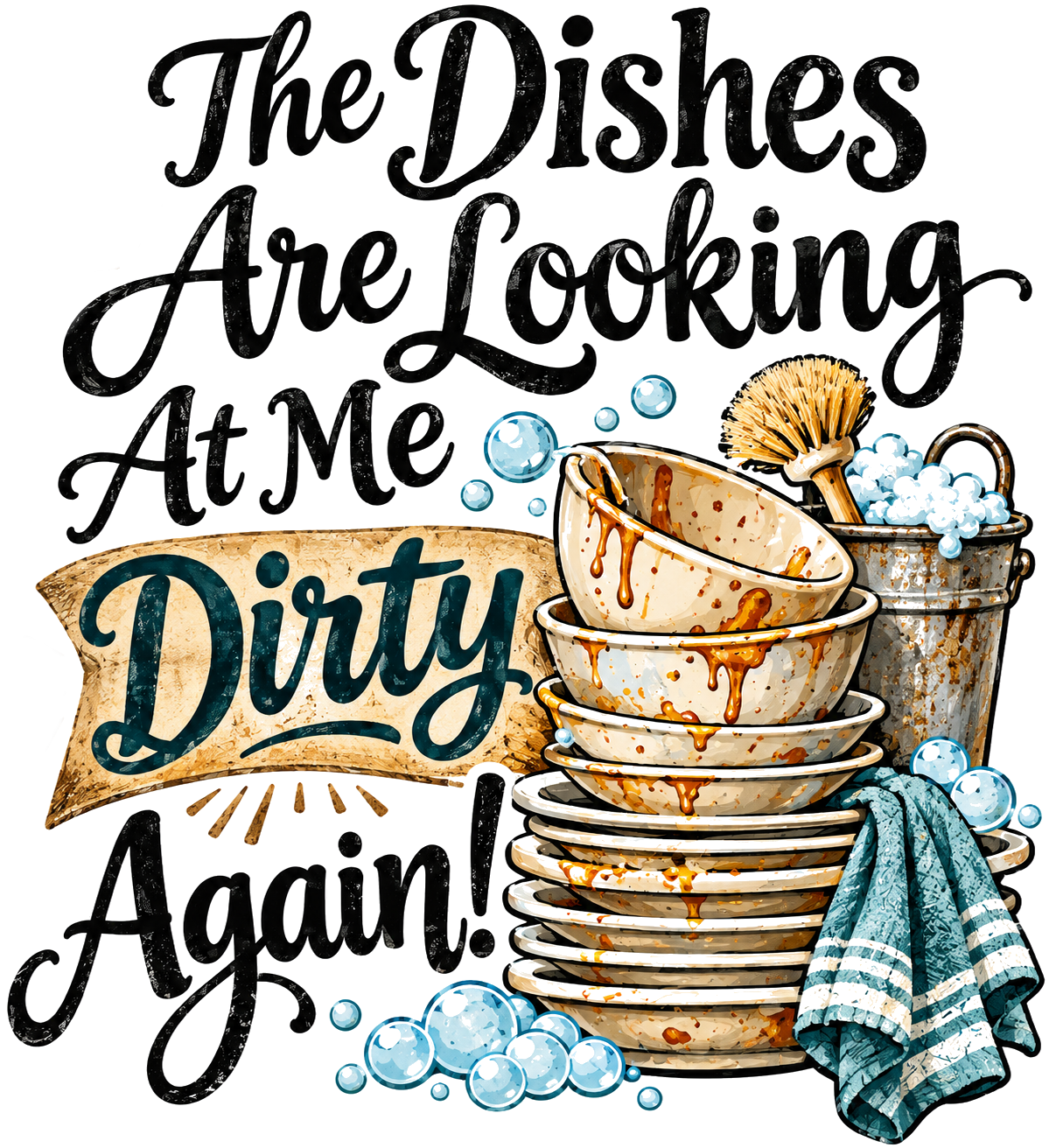The Dishes Are Looking at Me Dirty Again | Funny Kitchen Towel | Cooking Humor Gift