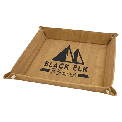 6" x 6" Black/Gold Leatherette Snap Up Tray with Gold Snaps