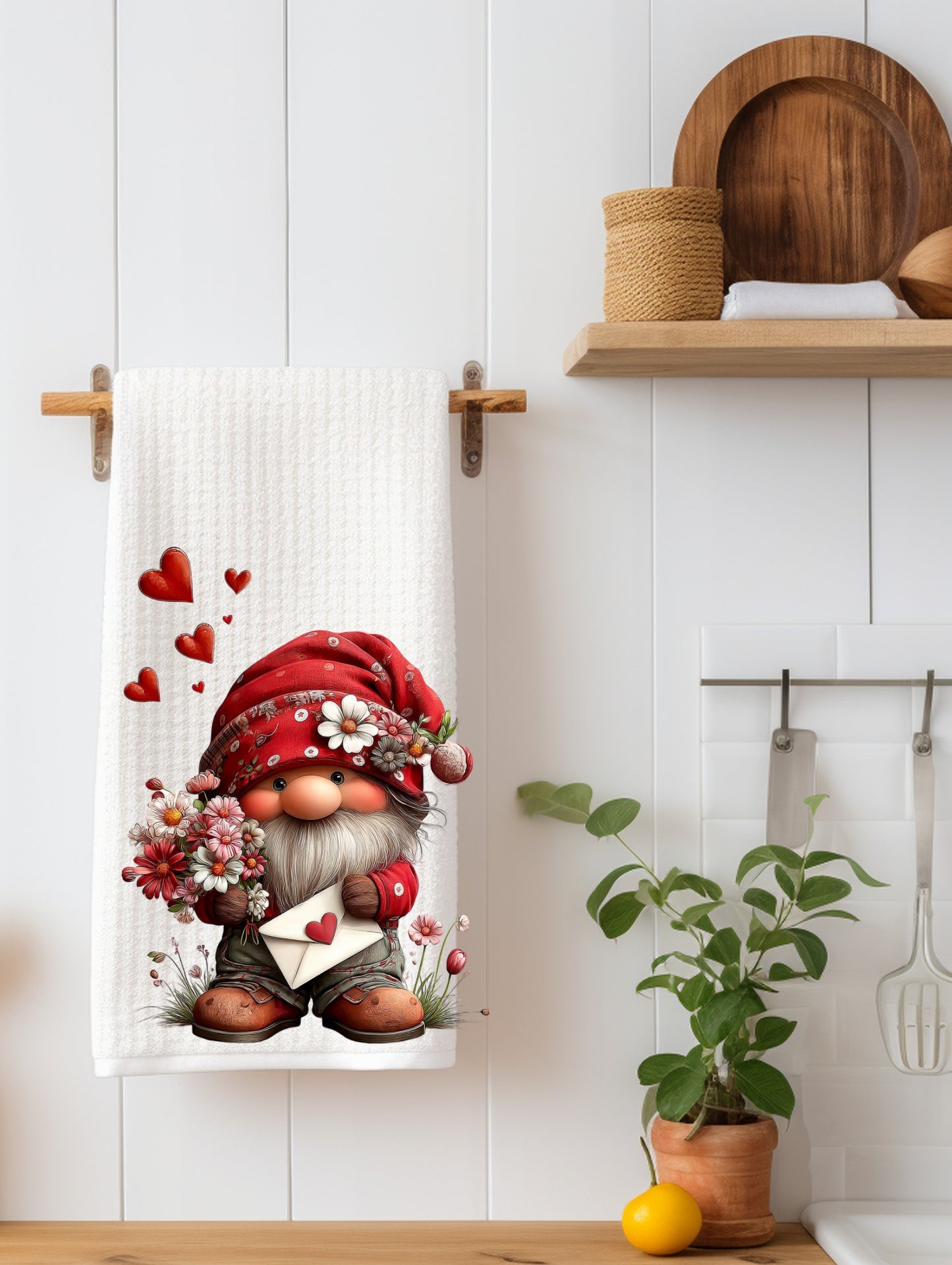 Valentines Gnome with Love Letter Kitchen Towel