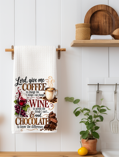 Coffee, Wine & Chocolate Kitchen Towel | Coffee & Wine Lovers