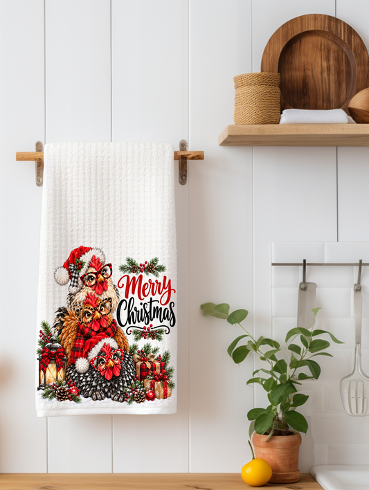 Chicken Trio Merry Christmas | Funny Chicken Towel