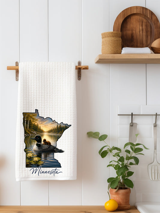 Minnesota Loon & Baby Kitchen Towel | Minnesota Gift