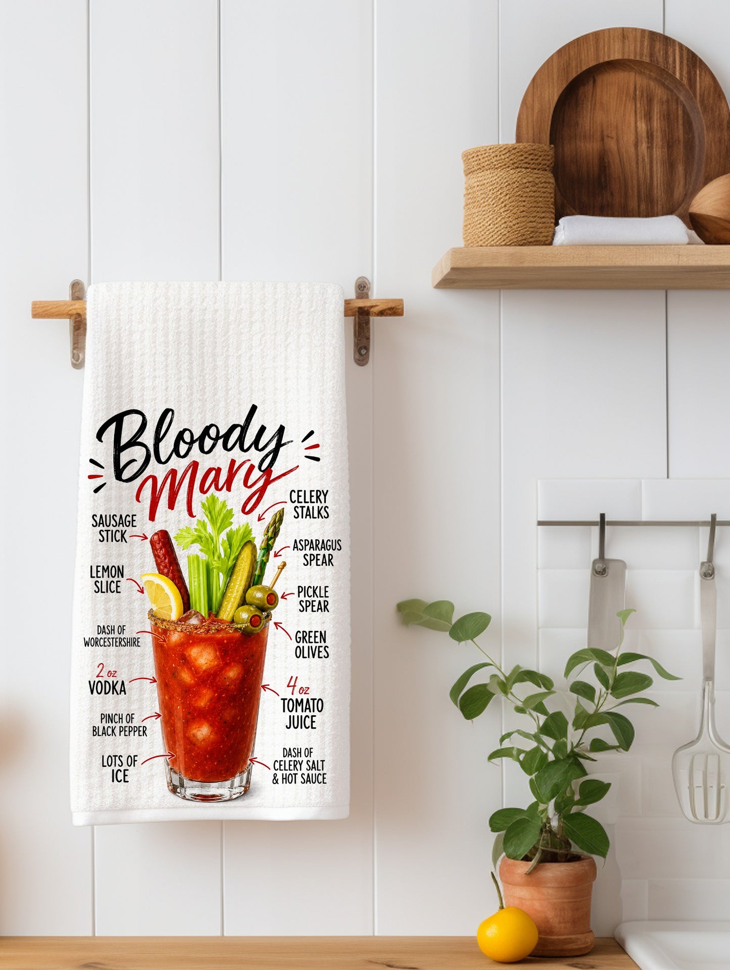 Bloody Mary Recipe Kitchen Towel | Booze Lover Gift | Bar Decor