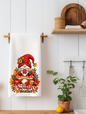 Bright Fall Color Gnome Sweater Weather Kitchen Towel | Fall Gnome Decor