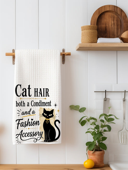 Cat hair both a Condiment Funny Cat Kitchen Towel | Cat Lover Gift