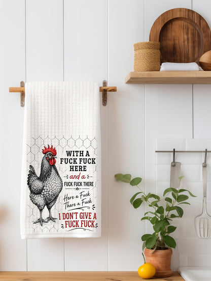 With a F*ck F*ck Here Kitchen Towel - Waffle Weave Kitchen Towel | Adult Humor