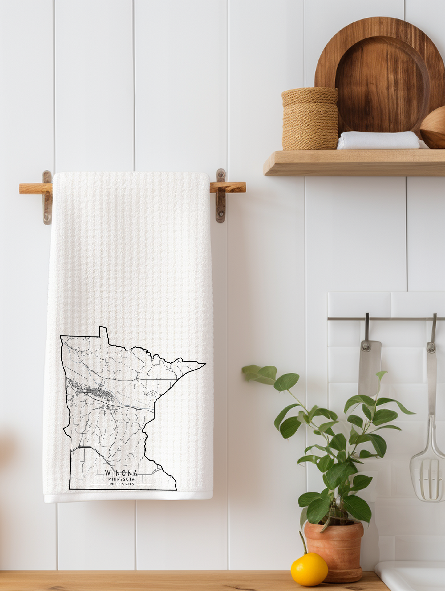 Minnesota City Winona - Waffle Weave Kitchen Towel