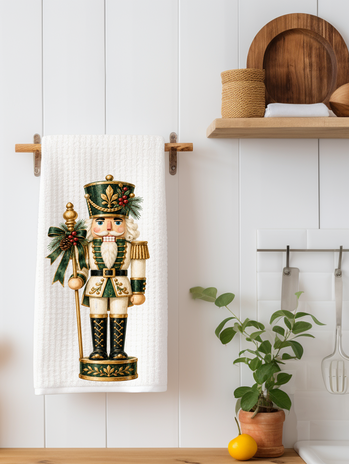 Nutcracker Green Holiday Kitchen Towel | Holiday Decor