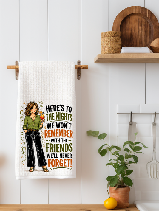 Here's to the Nights We Won't Remember Funny Kitchen Towel | Girls Trip Gift