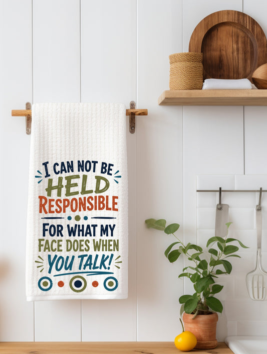 I Can not Be Held Responsible For What My Face Does When You Talk Funny Kitchen Towel | Sarcastic Gift