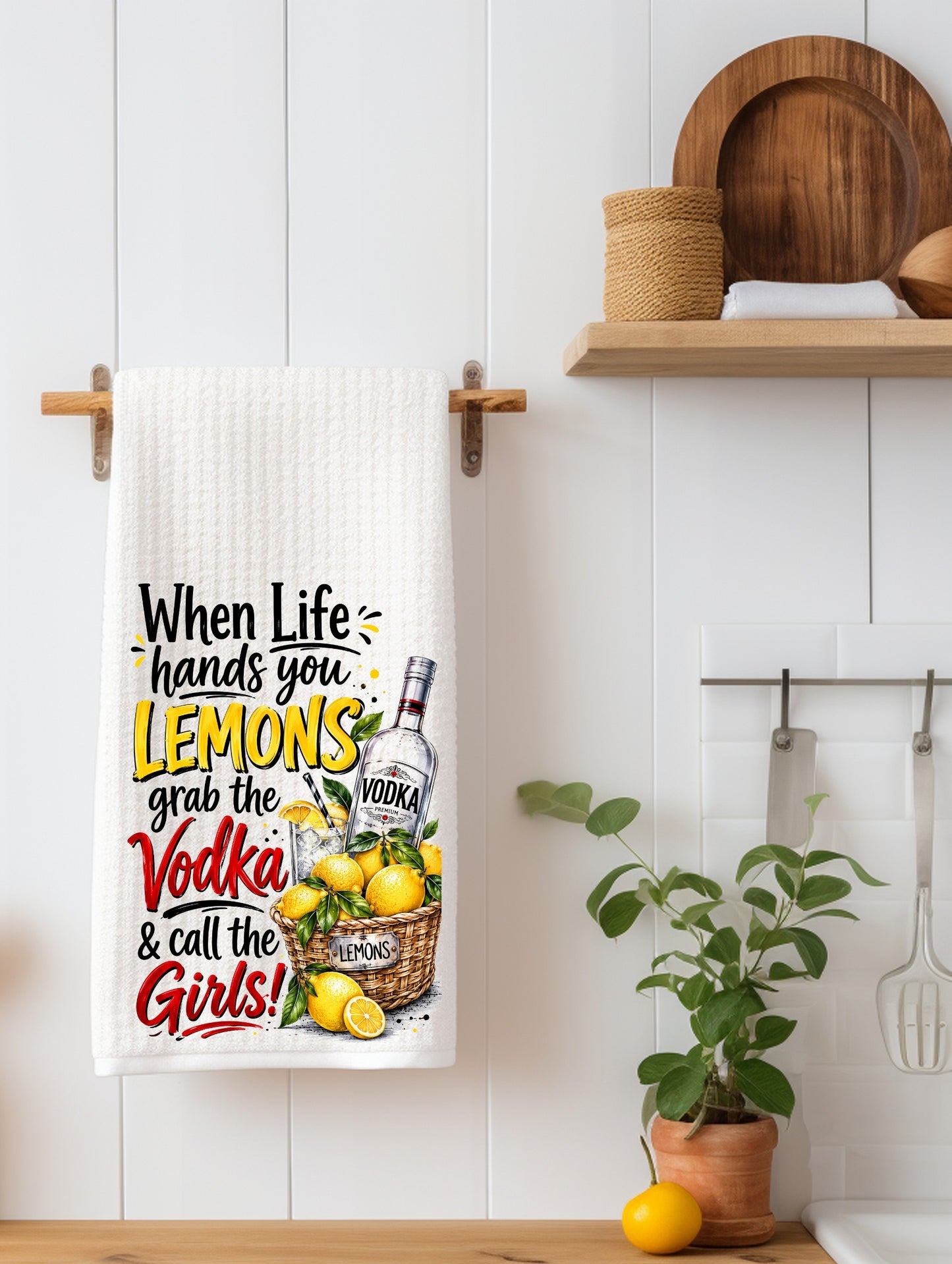 When Life hands you Lemons Drinking" Funny Kitchen Towel | Cocktail Lover Gift